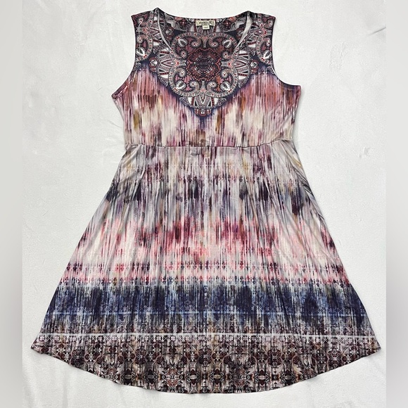ONE WORLD Dresses & Skirts - ONE WORLD Live & Let Live Sleeveless Boho Ombre Print Paisley Neckline Dress